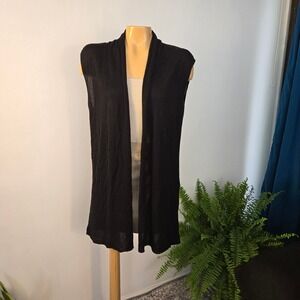 Lexi York Womens OS Black 100% Bamboo Duster Longline Open Front Sleeveless